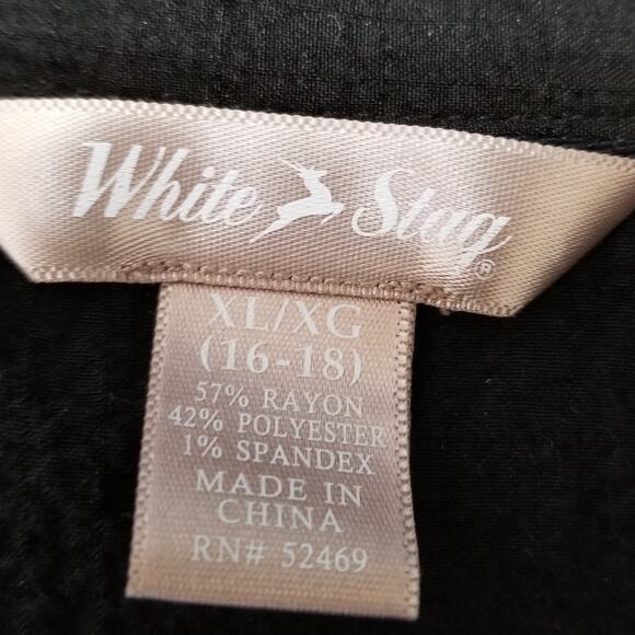 White Stag Women's Black Crinkle Material Button Up 3/4 Sleeves Sz XL/XG (16-18) - Picture 6 of 9